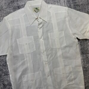 Mojito Guayabera Shirt Mens XL White Linen 4 Pocket Cuban Miami Party Beach